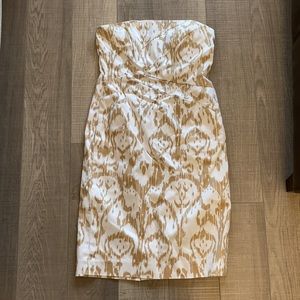 White and tan strapless dress. Michael Kors. Size 4.
